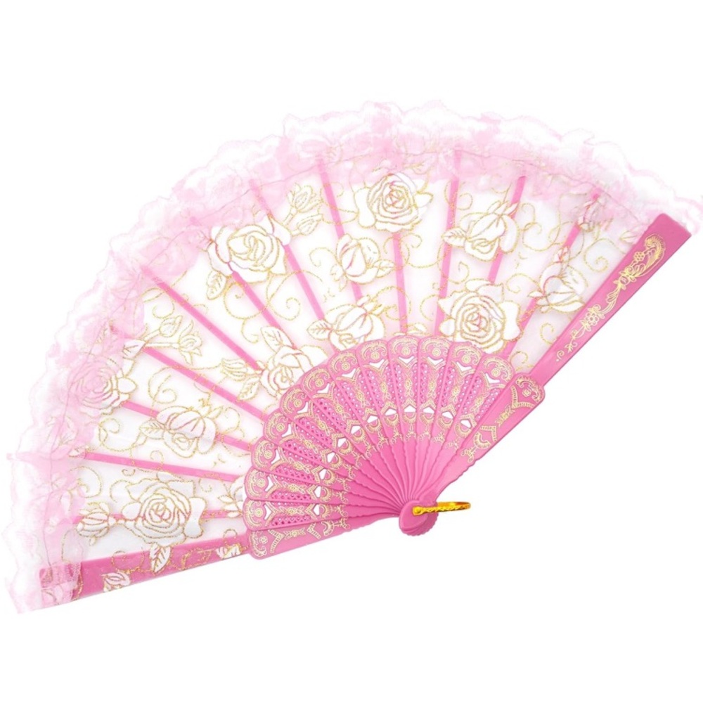 Lace Handmade Rose Embroidered Fan - Picture 3 of 4